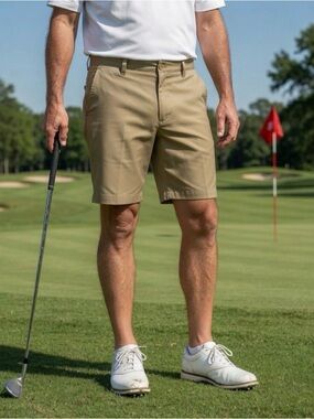 BCG Athletic Golf Shorts Men 42 Khaki 9” Stretch Athletic Flat Front